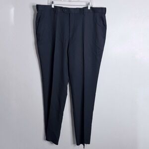 NWT Paul Fredrick Men Navy Comfort Waist Herringbone Flat Front Pant Size 44x38